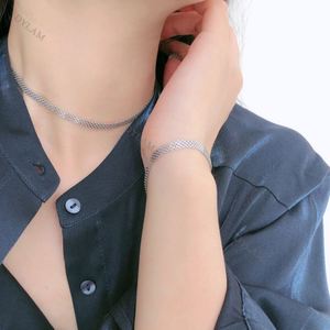 Dylam Hot Selling Minimalist Hip-Hop Women <b>Statement</b> Rhodium Plated Jewelry 925 Sterling Silver Flat Snake Choker <b>Necklace</b> Chain - Product Image 4