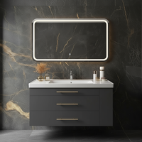 Meuble-lavabo mural moderne en acier inoxydable, résistant à l'eau, avec miroir intégré pour salle de bain