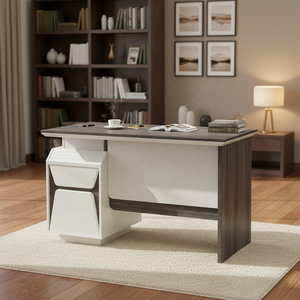 Scrivania Direzionale in Legno Personalizzabile con Pannello Estensibile 1m, 2 Cassetti, Tavolo da Lavoro Moderno per Ufficio ad Angolo - Product Image 4