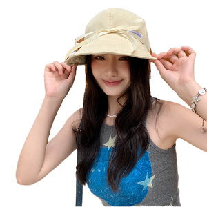 Version coréenne INS Style Denim Bucket Hat Summer Sun Protection Wide Brim Duckbill Design Small Face Big Head Women's Patch - Product Image 1