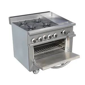 36英寸优质商用煤气灶餐厅厨房四燃烧器炉灶，带烤架和烤箱