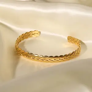 Pulseira de aço inoxidável, nova pulseira elegante de 2022 ins, pulseira de aço inoxidável banhada a ouro 18k, anel de trigo, ajustável, para mulheres
