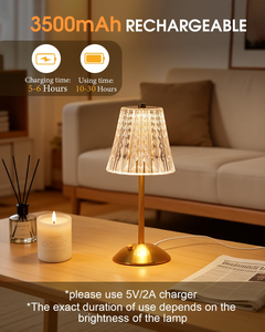 Cordless Beside <b>Lamp</b> Rechargeable Battery 3 Color Stepless Dimmable LED <b>Touch</b> Control Portable Crystal Gold Metal Table <b>Lamps</b> - Product Image 2