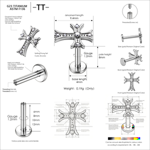 Clou d'oreille en alliage de titane G23 ASTM-F136, style punk, croix en zircon plaqué or, bijou corporel pour enfant, piercing de cartilage d'oreille - Product Image 6