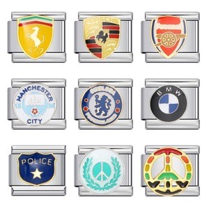 Charm in Acciaio Inox 9mm con Logo di Club Calcistici e Auto Italiane, Vendita Calda, per Creazione di Braccialetti - Product Image 1