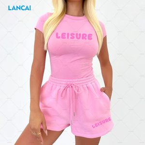 Ensemble haut court et short personnalisé deux pièces vente en gros de haute qualité ensembles de shorts de motard ensemble 2 pièces décontracté pour femmes - Product Image 1