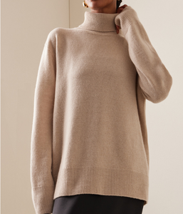2025 Manufacturer Wool Quality <strong>Ladies</strong> Slouchy Hoodie Sweater Soft Cashmere Sweater Folded <strong>Turtle</strong> <strong>Neck</strong> Oversize Sweater <strong>Jumper</strong> - Product Image 2