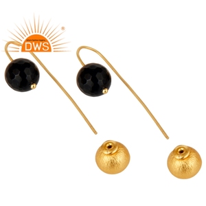Pendientes de GEMA de ónix negro para mujer, aretes de latón chapados en oro amarillo, joyería de moda, fabricante - Product Image 2