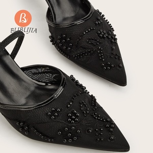 Sandalias Para Mujer 2026 Temperament Stiletto Heels Pointy Toe <strong>Slipper</strong> Embroidered <strong>Beaded</strong> Lace <strong>Mesh</strong> Sandals Design Shoes Woman - Product Image 3