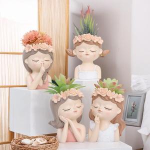 Adorable <span class=keywords><strong>maceta</strong></span> grande con cara <span class=keywords><strong>de</strong></span> niña, <span class=keywords><strong>maceta</strong></span> suculenta grande bonita, <span class=keywords><strong>maceta</strong></span> <span class=keywords><strong>de</strong></span> resina para granja, decoración del hogar para jardín - Product Image 1