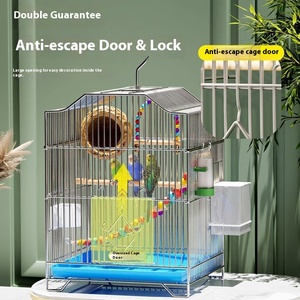 Budskin Luxury Large Metal Bird <span class=keywords><strong>Cage</strong></span> Patrón sólido y cierre de botón para loros y estorninos de peonía - Product Image 3