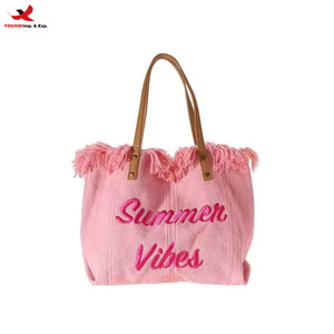 <b>Large</b> Capacity Canvas <b>Bag</b> Embroidered Letter <b>Bag</b> Women's Summer <b>Bag</b> Woven <b>Beach</b> <b>Bag</b> Single Shoulder <b>Bag</b> RTS Bulk Mixed Order - Product Image 1