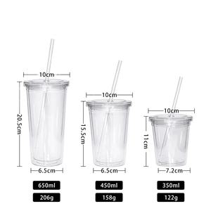 Gobelets en plastique transparent à double paroi, réutilisables, anti-fuite, sans BPA, avec couvercle et paille, personnalisables avec logo, 12oz 16oz 22oz, pour cadeau - Product Image 3