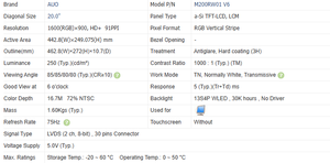 Module LCD TFT AUO 20 pouces M200RW01 V6, résolution 1600x1200, 250cd/m², interface LVDS, uniformité des couleurs élevée, LCM - Product Image 6