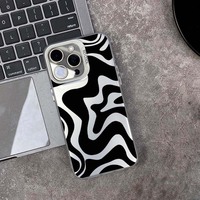 Coque de téléphone portable en TPU PC avec motif noir ondulé, argenté électroplaqué, pour iPhone 11 12 13 14 15 16 17 18 Pro Max