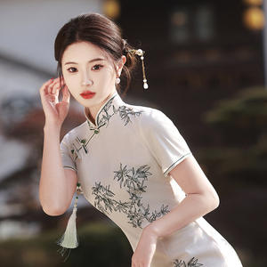 Nuevo Vestido Cheongsam <span class=keywords><strong>de</strong></span> Poliéster para Mujer, Estilo Nacional <span class=keywords><strong>Chino</strong></span> 2026, con Bordado <span class=keywords><strong>de</strong></span> Bambú, <span class=keywords><strong>de</strong></span> Una Sola Capa, Elegante y Delicado - Product Image 3