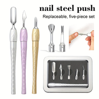 Outils de soin des ongles exclusifs de haute qualité, ensemble de pousse-cuticules en acier inoxydable, 5 pièces, tête remplaçable pour la coupe des ongles, l'élimination des peaux mortes