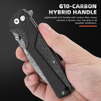 Couteau pliant OEM/ODM en acier Damas avec manche personnalisé en fibre de carbone et G10, couteau de chasse tactique EDC à lame en acier Damas