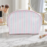Sac de toilette chic à rayures brillantes en PVC avec fermeture éclair pour voyage, trousse de toilette grande capacité, sac de maquillage imperméable pour femmes