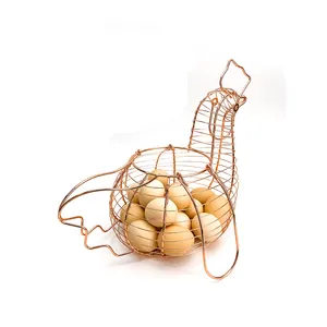 Chicken Hen Shaped Iron Wire Egg Fruit Collection Storage Basket with Handle Braided Toy Towels Blanket Basket