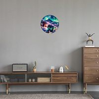 Jam Dinding Kaca Temper Desain Kereta Malam Aurora Besar yang Dapat Disesuaikan, Plat Tebal 30mm, Jarum Tanpa Suara, Tanpa Tik-tok, Baterai