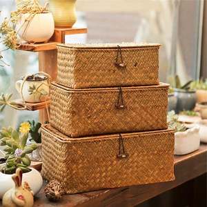 Metal çamaşır 30X30 düz Rattan hasır gövde sümbül ile doğal ekmek sepeti 13 inç sığ dikdörtgen plaka nihai - Product Image 2