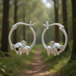 Aretes de Aro con Forma de Koala, Plateados, de Aleación, Unisex, Regalo, Aretes Colgantes de Moda, Color Oro Blanco - Product Image 2