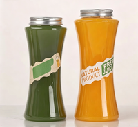 Bouteilles en plastique PET épaissies à taille fine, jetables, avec couvercles, pour boissons à emporter, jus frais et bubble tea