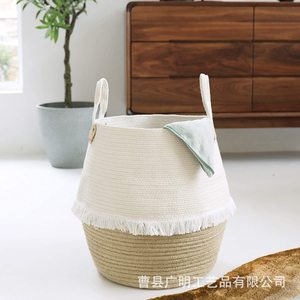 Woven Storage <b>Basket</b> Rectangle <b>Foldable</b> With Handle Khaki Color Clothing Organizer - Product Image 4