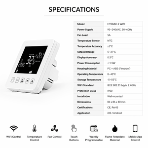<span class=keywords><strong>Thermostat</strong></span> de ligne de tension pour ventilo-convecteur Tuya WiFi 3 vitesses pour usage résidentiel avec fonction vocale <span class=keywords><strong>Alexa</strong></span>, Google Home - Product Image 6
