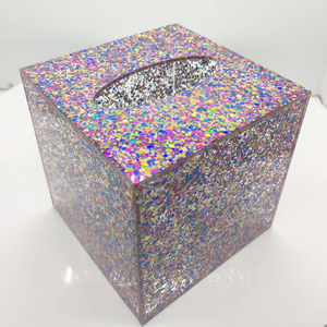 Boîte à mouchoirs carrée en acrylique de 3 mm d'épaisseur de marque ELM en gros, organisateur personnalisé avec paillettes scintillantes, boîte à serviettes de luxe <span class=keywords><strong>personnalisée</strong></span> - Product Image 4