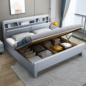Letto Matrimoniale Moderno di Lusso in Rovere con Struttura Solida Intagliata a Mano e Contenitore, Ideale per Camere da Letto e Ambienti Domestici - Product Image 5