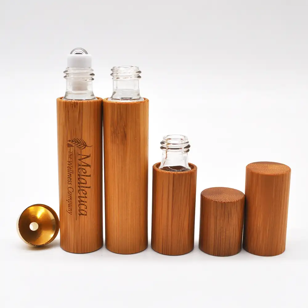 Экологичная деревянная бамбуковая бутылка-ролик с эфирным маслом и металлическим шариком с гравировкой, 5 мл, 10 мл, 15 мл