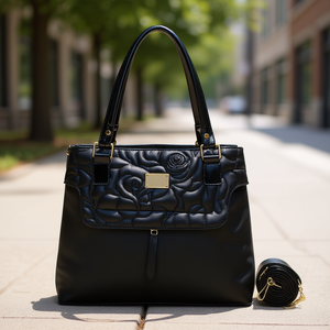 Sac à main matelassé noir pour femme Fana Amelia M3740, style minimaliste, fermeture ouverte, deux sangles, sac fourre-tout décontracté pour l'été - Product Image 2