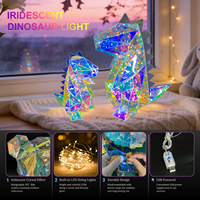 Figurine de dinosaure électrique artisanale minimaliste en cristal holographique 3D irisé, avec éclairage LED RGB, cadeaux, décoration intérieure