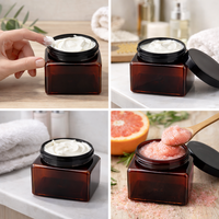 Pot carré en PET ambré personnalisé de 500 ml (16 oz) avec bouchon à vis pour masque capillaire, crème, gommage corporel, emballage cosmétique