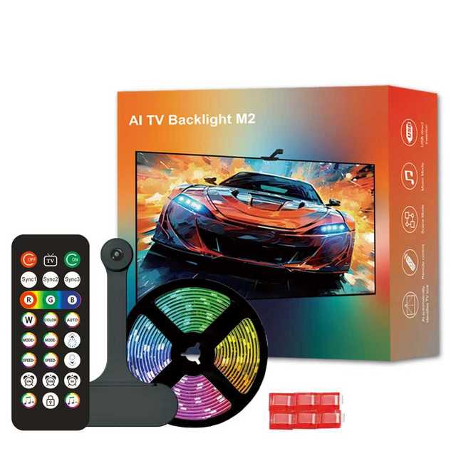 TV Backlight Series RGB USB DIY Black ABS LED Light Strip Mirroring Screen Sync Auto-Tracking Camera Adjustable Brightness