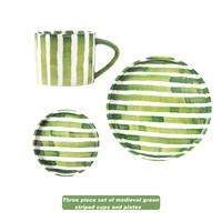 Ensemble de tasses et d'assiettes célèbres sur Internet, rayées, peintes à la main, sous glaçure, en céramique