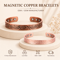 Pulsera Magnética de Cobre Puro con Diseño Floral Vintage, Ajustable, para Alivio del Dolor de Artritis, para Hombres y Mujeres, Venta al Por Mayor