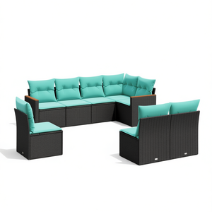 ชุดโซฟาลานบ้านหวายโพลีสีดำ 8 ชิ้นพร้อมเบาะรองนั่ง เฟอร์นิเจอร์กลางแจ้ง สไตล์ร่วมสมัย ที่นั่ง 8 คน - Product Image 1