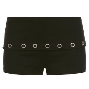 Eyelet Punk Breathable Hot Women's Gothic Canvas Elastic <b>Waist</b> Shorts Distressed Cutoff - Product Image 5