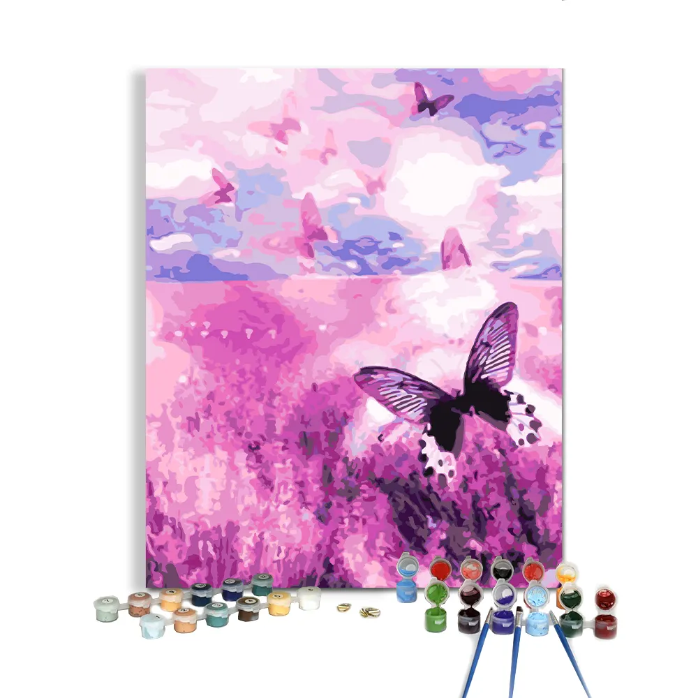 Dropshipping Picture Design Purple Flower Sea Lavender Butterfly DIY Flower Painting by Numbers