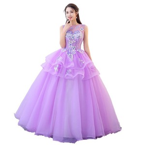Women's Purple Long Puffy Skirt Stage Performance Dress For Vocal Exam Folk Bel Canto Solo Singing Polyester Gauze - Product Image 3