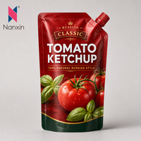 Pochette de ketchup personnalisée imprimée avec bec verseur à vis, sachet de sauce autoportant refermable, emballage liquide en gros