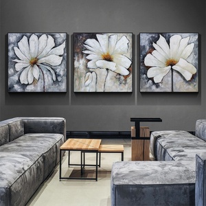 Handmade Tranh <span class=keywords><strong>Canvas</strong></span> Vẽ Tay Ánh Sáng Sang Trọng Vải Kết Cấu Màu Đen Và Trắng Hoa Lá Vàng Sơn Với Khung Floater - Product Image 4