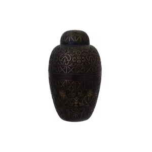 Urna de cremación para adultos con diseño de estampado de flores nuevo hecho a mano único de alta calidad, suministros funerarios de acero/aluminio de Metal verde - Product Image 5