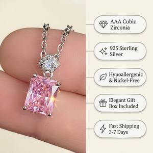 Collier pendentif en cuivre avec zircone cubique rose AAA, hypoallergénique, sans nickel, bijoux pour femmes, boîte cadeau incluse - Product Image 1