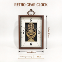 Jam Meja dengan Casing Kayu Retro, Roda Gigi Logam Berputar yang Terlihat, Jam Meja Senyap, untuk Hiasan Rumah & Kantor, Hadiah
