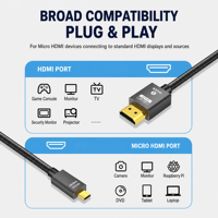 Câble Micro HDMI vers HDMI Biaze 4K 60Hz Bidirectionnel Haute Vitesse Tressé Plaqué Or 2M pour Appareil Photo Moniteur TV