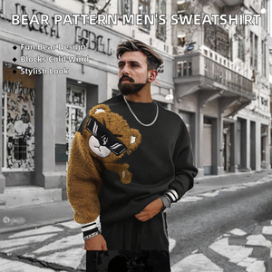 Sweat-shirt en polyester pour homme avec motif d'ours, col rond, coupe classique, décontracté, manches longues - Product Image 2